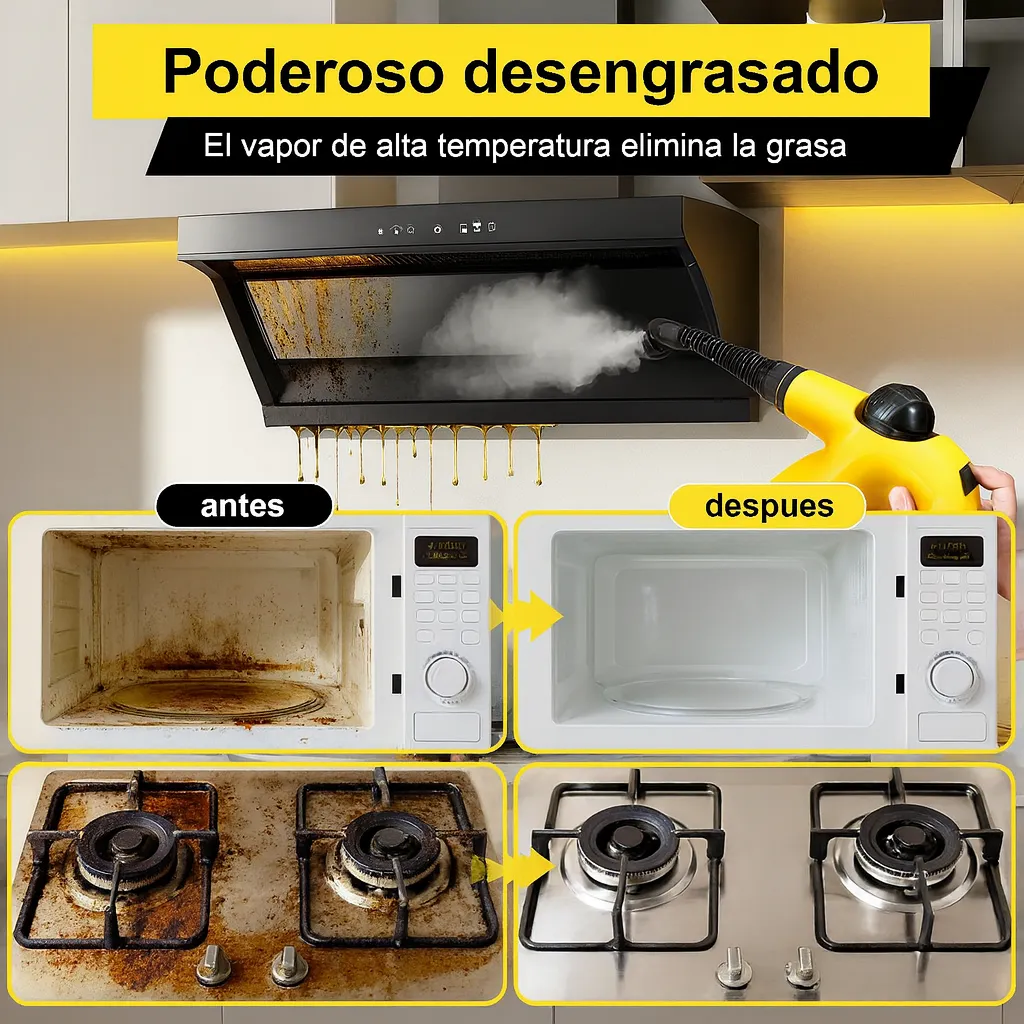 Vapor a alta temperatura limpiando manchas difíciles
